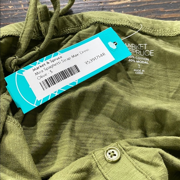 Market & Spruce Mira Spaghetti Strap Maxi Dress Olive - S - Picture 8 of 10